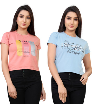 Tween Trends Casual Printed Women Red, Light Blue Top