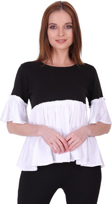 Styvibe Casual Color Block Women White, Black Top