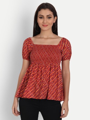 FrionKandy Casual Striped Women Maroon Top