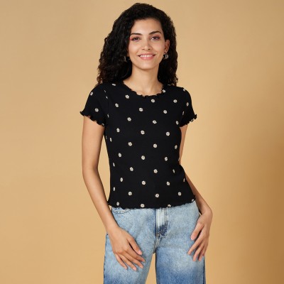 PEOPLE Casual Printed Women Black, White Top