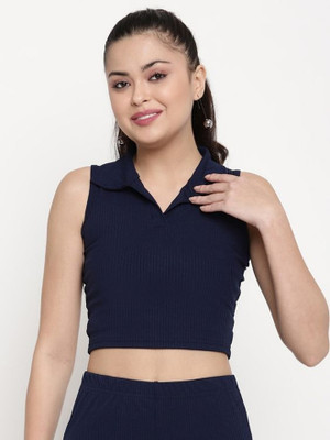 METRONAUT Casual Self Design Women Dark Blue Top