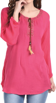 Aditii's Mantra Casual Solid Women Pink Top