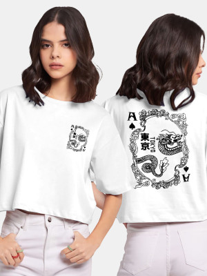 hkCreation Casual Printed Women White Top