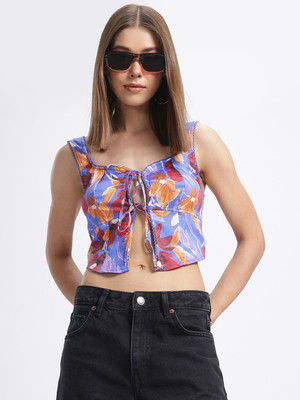Glitchez Casual Printed Women Blue Top