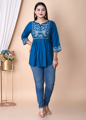 NEW SK DRESSES Party Embroidered Women Blue Top