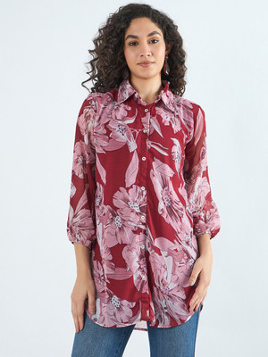 nHka Casual Printed Women Maroon Top