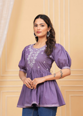 MS Ghumman Casual Embroidered Women Purple Top