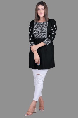 Gajashis Party Embroidered Women Black Top