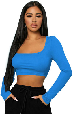 THE BLAZZE Casual Solid Women Light Blue Top