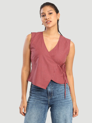Bene Kleed Casual Checkered Women Maroon Top