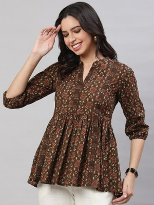 Vastravali Casual Floral Print Women Brown Top