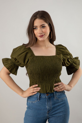 Fiorenza Party Solid Women Dark Green Top