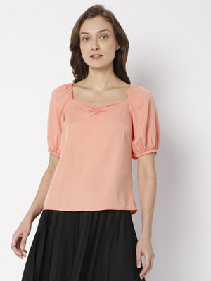 VERO MODA Casual Solid Women Pink Top