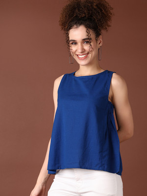 V-MART Casual Solid Women Blue Top