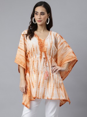 Janasya Casual Tie & Dye Women Orange Top