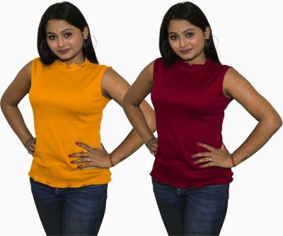 Mr Lier Casual Solid Women Yellow, Maroon Top