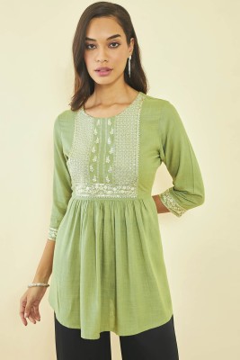 soch Casual Embroidered Women Green Top