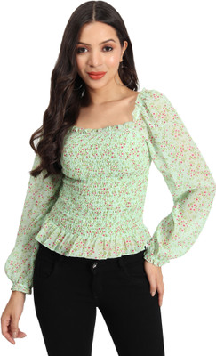 Arshia Fashions Party Floral Print Women Green Top
