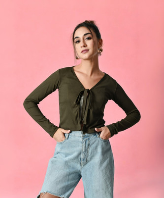 Arbiter Collection Casual Solid Women Green Top