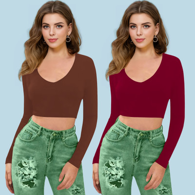 NAVYANKAA Casual Solid Women Maroon Top