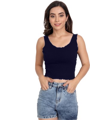 cold fusion Casual Solid Women Dark Blue Top