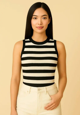 hug nation Casual Striped Women Black, White Top