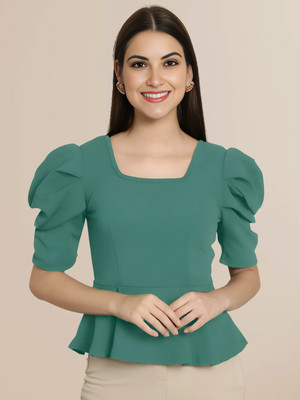 Mast & Harbour Casual Self Design Women Green Top