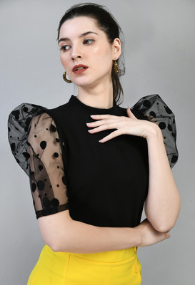 ZEUGEN Casual Solid Women Black Top