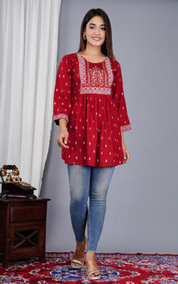 SkyAsia Casual Printed Women Maroon Top