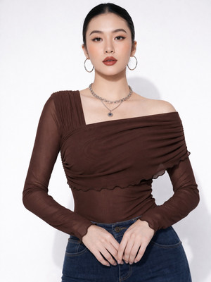 urban streetwear Party Self Design Women Brown Top