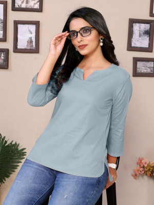 jimory Casual Self Design Women Grey Top