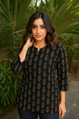 CHAHATFAB Casual Printed Women Black Top