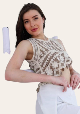 Laxmi Empire Casual Self Design Women White, Brown Top