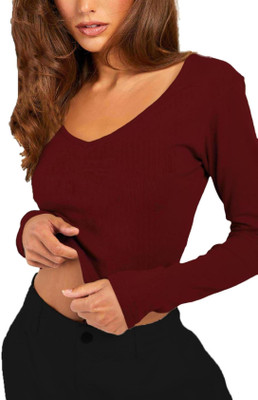 THE BLAZZE Casual Solid Women Maroon Top
