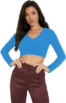 THE BLAZZE Casual Solid Women Light Blue Top