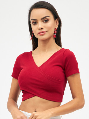 HARPA Casual Solid Women Maroon Top