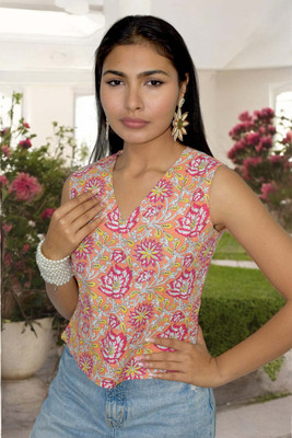 JAIPUR HAND BLOCK Casual Printed Women Orange Top