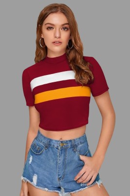 bhatiji collection Casual Solid Women Maroon Top