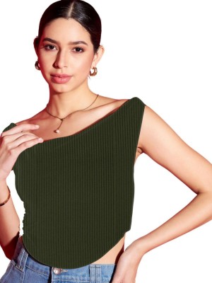 jovo Casual Self Design Women Dark Green Top