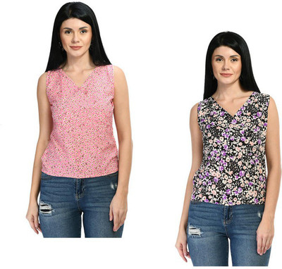 Indistar Casual Floral Print Women Purple, Pink Top