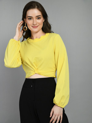 OTTAVIA Party Solid Women Yellow Top