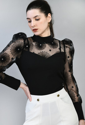 Arbiter Collection Casual Embroidered Women Black Top