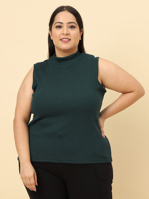 HouseOfCommon Casual Solid Women Dark Green Top