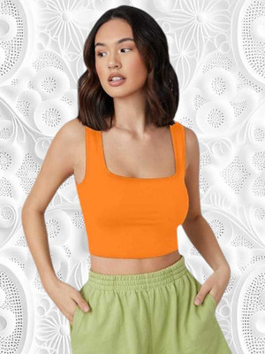 SHAHVEER CREATON Casual Solid Women Orange Top