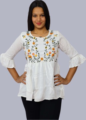 VARSHA CREATION Casual Embroidered Women White Top