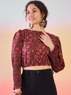 Sangria Casual Printed Women Maroon Top