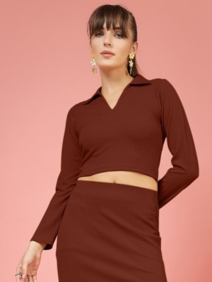 Oomph! Party Solid Women Brown Top