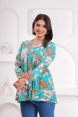 KAVITACREATION Casual Floral Print Women Green Top