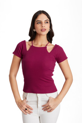 Berry Bird Casual Solid Women Brown Top