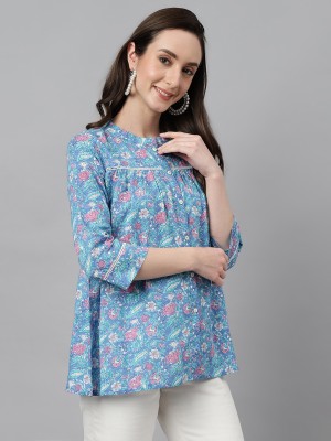 Janasya Casual Printed Women Blue Top